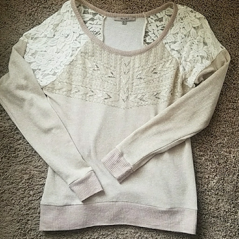 Miss Me Sweater with Beading & Lace Detail